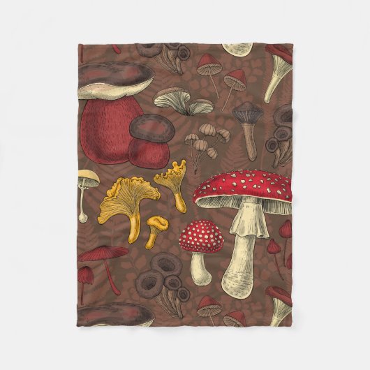 Couverture Polaire Champignons sauvages sur brun (Devant)