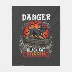 Couverture Polaire Chapeau de sorcière de Halloween Danger Black Cat