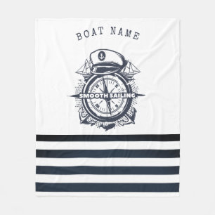 Couverture Polaire Chapeau Marin, Ancre, Roue Bleu Marine Rayé