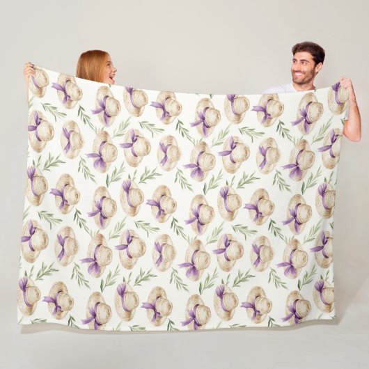 Couverture Polaire Chapeaux Crème Rubans Violets Anniversaire (En situation)