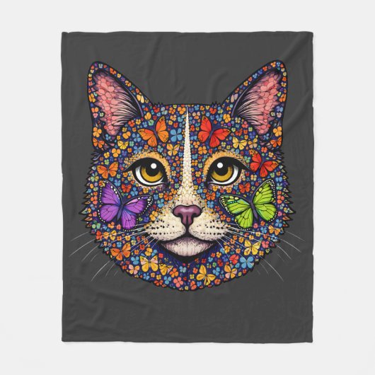 Couverture Polaire Charcoal Butterfly Blooms Cat Portrait Kitty Lover (Devant)