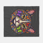Couverture Polaire Charcoal Butterfly Blooms Cat Portrait Kitty Lover (Devant (Horizontal))
