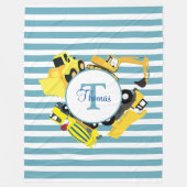 Couverture Polaire Chariots de construction Bleu rayures Monogramme (Devant)