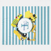 Couverture Polaire Chariots de construction Bleu rayures Monogramme (Devant (Horizontal))