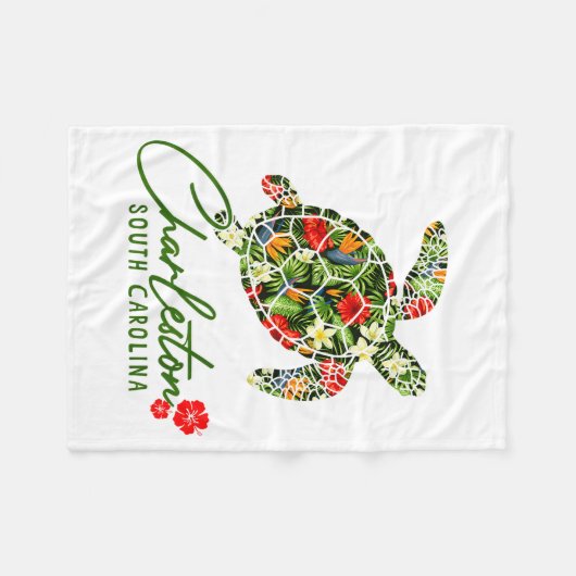 Couverture Polaire Charleston South Carolina Sea Turtle Tropical Hibi (Devant (Horizontal))