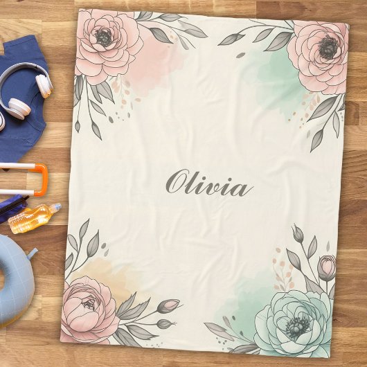 Couverture Polaire Charmant aquarelle Fleurs Sketchy