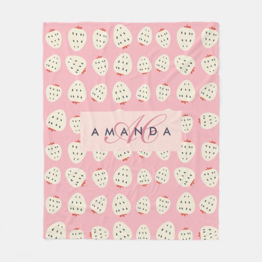 Couverture Polaire Charmante Motif de fraises Monogrammes Cadeaux (Devant)