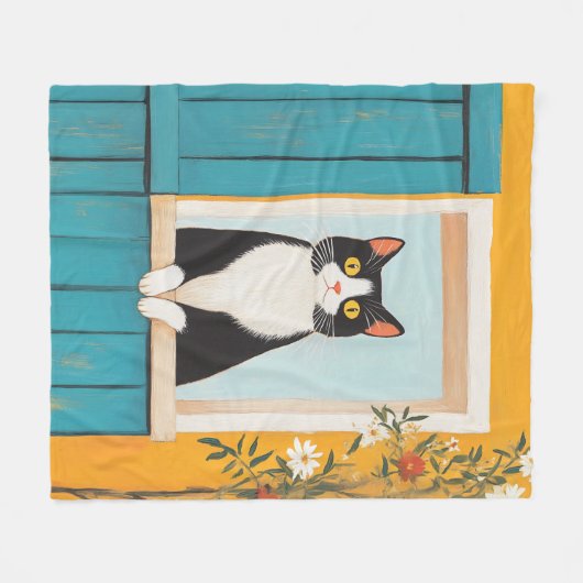 Couverture Polaire Charming Chat in Window (Devant (Horizontal))