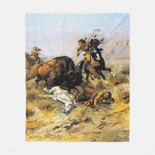 Couverture Polaire "Chasse au buffle" Cowboy Art de Charles Russell (Devant)