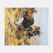 Couverture Polaire "Chasse au buffle" Cowboy Art de Charles Russell (Devant (Horizontal))