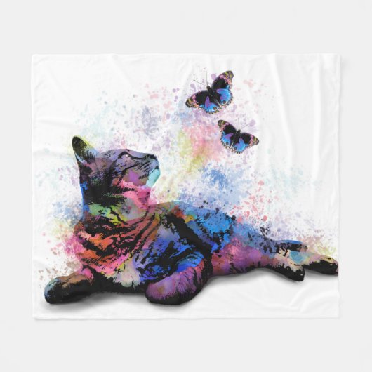 Couverture Polaire Chat 614 papillon bleu rose (Devant (Horizontal))