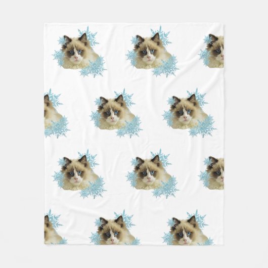 Couverture Polaire Chat à poupée dans les flocons de neige (Devant)