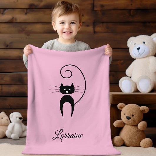 Couverture Polaire Chat à queue de boule noire moderne et élégant