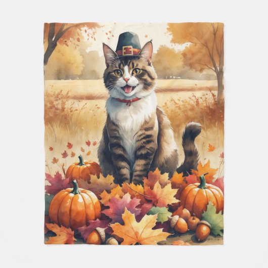 Couverture Polaire Chat abyssin à l'automne quitte Thanksgiving Art (Devant)