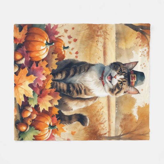 Couverture Polaire Chat abyssin à l'automne quitte Thanksgiving Art (Devant (Horizontal))
