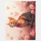 Couverture Polaire Chat Abyssin avec des Roses - Saint-Valentin (Devant)