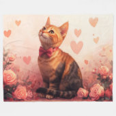 Couverture Polaire Chat Abyssin avec des Roses - Saint-Valentin (Devant (Horizontal))