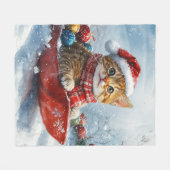 Couverture Polaire Chat abyssinien en sledge laissez-le neiger Noël (Devant (Horizontal))