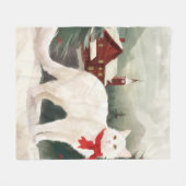 Couverture Polaire Chat Angora turc en Noël de neige (Devant (Horizontal))