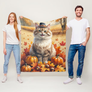Couverture Polaire Chat angora turc feuilles d'automne Art de Thanksg