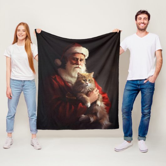 Couverture Polaire Chat angora turc Père Noël Noël festif (En situation)