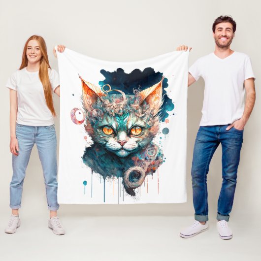 Couverture Polaire Chat aquarelle en style steampunk (En situation)