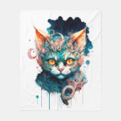 Couverture Polaire Chat aquarelle en style steampunk (Devant)