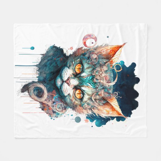 Couverture Polaire Chat aquarelle en style steampunk (Devant (Horizontal))