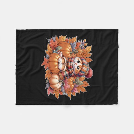 Couverture Polaire Chat-automne-feuille-bonjour-automne-chat-chaton-a (Devant (Horizontal))