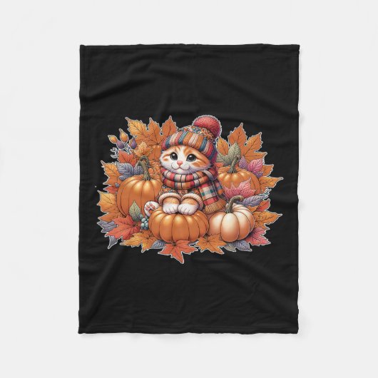 Couverture Polaire Chat-automne-feuille-bonjour-automne-chat-chaton-a (Devant)