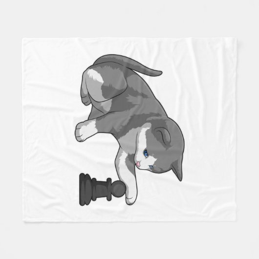Couverture Polaire Chat aux échecs avec pièce d'échecs Évêque (Devant (Horizontal))