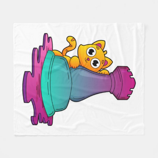 Couverture Polaire Chat aux échecs avec pièce d'échecs Roche (Devant (Horizontal))