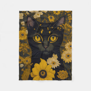 Couverture Polaire Chat avec de grands yeux devant les fleurs