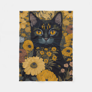 Couverture Polaire Chat avec de grands yeux devant les fleurs #2