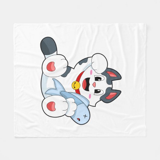 Couverture Polaire Chat avec poisson (Devant (Horizontal))