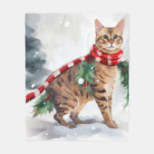 Couverture Polaire Chat Bengal dans Noël enneigé (Devant)