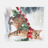 Couverture Polaire Chat Bengal dans Noël enneigé (Devant (Horizontal))