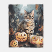 Couverture Polaire Chat Bengale D'Halloween Avec Peur Citrouille (Devant)