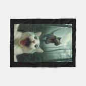 Couverture Polaire Chat blanc drôle selfie avec T-rex dinosaure, chat (Devant (Horizontal))