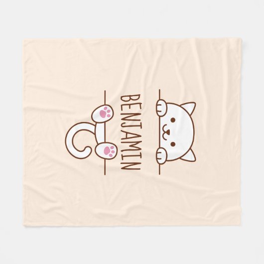 Couverture Polaire Chat blanc Pékin derrière Nom personnalisé (Devant (Horizontal))