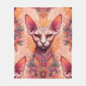 Couverture Polaire Chat Boho rose sans cheveux unique (Devant)