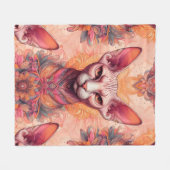 Couverture Polaire Chat Boho rose sans cheveux unique (Devant (Horizontal))