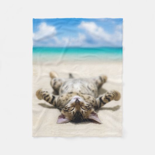 Couverture Polaire Chat bronzage à la plage (Devant)