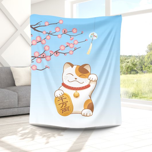 Couverture Polaire Chat Calico Lucky Japonais, Maneki Neko