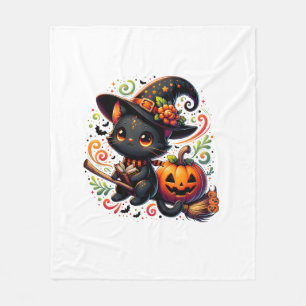 Couverture Polaire Chat chauve Chat Noir Sorcière Casquette Citrouill