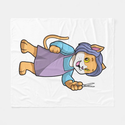 Couverture Polaire Chat coiffeur avec ciseaux (Devant (Horizontal))