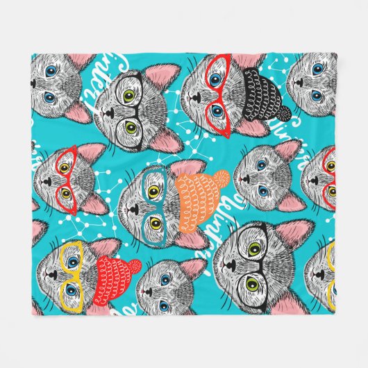 Couverture Polaire Chat dans le casquette (Devant (Horizontal))