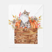 Couverture Polaire Chat d'automne et citrouilles dans une boîte (Devant)