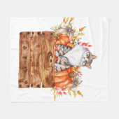 Couverture Polaire Chat d'automne et citrouilles dans une boîte (Devant (Horizontal))