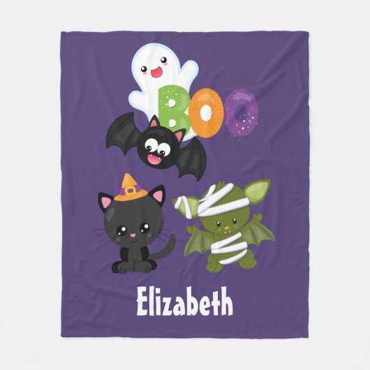 Couverture Polaire Chat de Cute Halloween, bat, mummy et ghost (Devant)